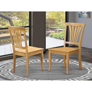 East West Furniture Avon Dining Room Slat Back Wood Seat Chairs, Set of 2, Oak