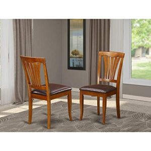 East West Furniture Avon Dining Faux Leather Upholstered Wood Chairs, Set of 2, Saddle Brown