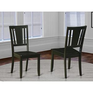East West Furniture Dudley Dining Chairs, Wood Seat, DUC-BLK-W