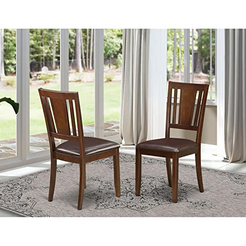 East West Furniture DUC-MAH-LC Dudley Kitchen Dining Chairs - Faux Leather Upholstered Wood Chairs, Set of 2, Mahogany