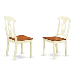 east west furniture kenley kitchen dining napoleon back wood seat chairs, set of 2, buttermilk & cherry