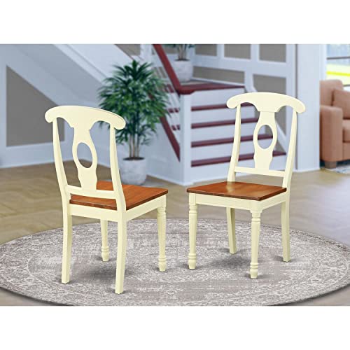 East West Furniture Kenley Kitchen Dining Napoleon Back Wood Seat Chairs, Set of 2, Buttermilk & Cherry