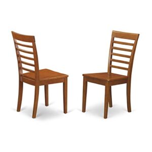 east west furniture milan kitchen dining ladder back solid wood seat chairs, set of 2, saddle brown