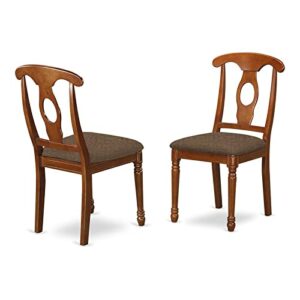 east west furniture napoleon kitchen dining linen fabric upholstered solid wood chairs, set of 2, saddle brown
