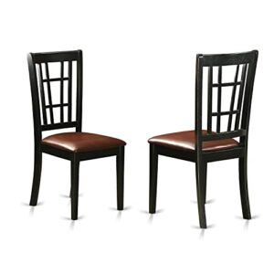 east west furniture nicoli dining room faux leather upholstered wood chairs, set of 2, black