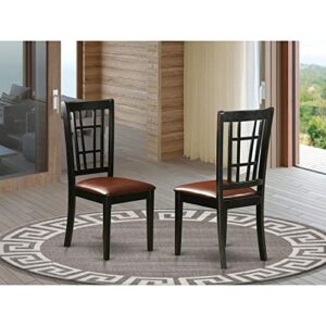 East West Furniture Nicoli Dining Room Faux Leather Upholstered Wood Chairs, Set of 2, Black