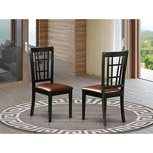 East West Furniture Nicoli Dining Room Faux Leather Upholstered Wood Chairs, Set of 2, Black