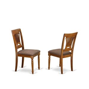 east west furniture plainville dining room linen fabric upholstered solid wood chairs, set of 2, saddle brown