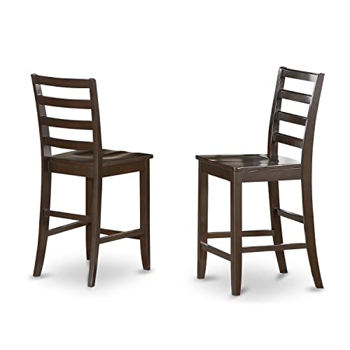 East West Furniture FAS-CAP-W Wood Seat Stool Set with Ladder Back, Set of 2, Cappuccino Finish