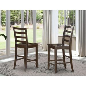 East West Furniture FAS-CAP-W Wood Seat Stool Set with Ladder Back, Set of 2, Cappuccino Finish