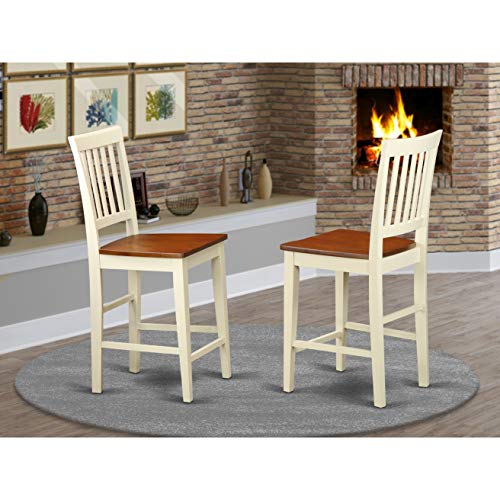 East West Furniture Vernon Counter Bar Stool-Pub Height Wooden Chairs, Set of 2, Buttermilk & Cherry