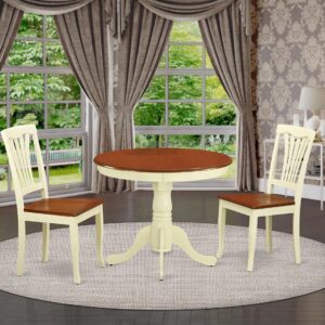 East West Furniture ANAV3-WHI-W 3 Piece Dinette Set for Small Spaces Contains a Round Room Table with Pedestal and 2 Kitchen Dining Chairs, 36x36 Inch, Buttermilk & Cherry