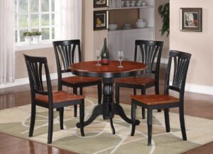east west furniture anav5-blk-w 5 piece kitchen set for 4 includes a round room table with pedestal and 4 dining chairs, 36x36 inch, black & cherry