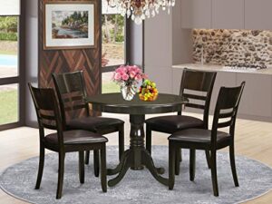 east west furniture anly5-cap-lc 5 piece kitchen table & chairs set includes a round room table with pedestal and 4 faux leather upholstered dining chairs, 36x36 inch, cappuccino