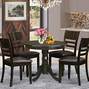 East West Furniture ANLY5-CAP-LC 5 Piece Kitchen Table & Chairs Set Includes a Round Room Table with Pedestal and 4 Faux Leather Upholstered Dining Chairs, 36x36 Inch, Cappuccino