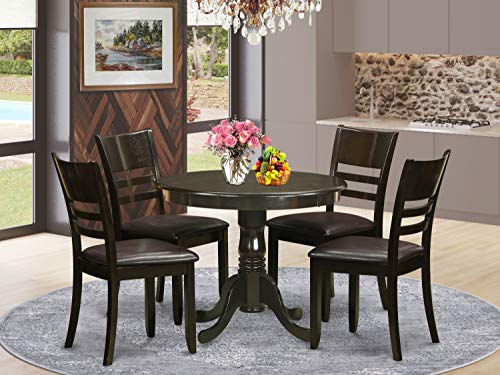 East West Furniture ANLY5-CAP-LC 5 Piece Kitchen Table & Chairs Set Includes a Round Room Table with Pedestal and 4 Faux Leather Upholstered Dining Chairs, 36x36 Inch, Cappuccino