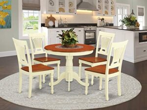 east west furniture anpl5-whi-w 5 piece dinette set for 4 includes a round kitchen table with pedestal and 4 kitchen dining chairs, 36x36 inch, buttermilk & cherry