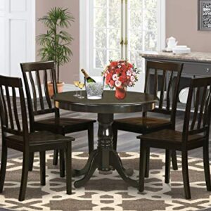 East West Furniture Antique 5 Piece Dinette Set for 4 Includes a Round Kitchen Table with Pedestal and 4 Dining Chairs, 36x36 Inch, Cappuccino