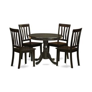 East West Furniture Antique 5 Piece Dinette Set for 4 Includes a Round Kitchen Table with Pedestal and 4 Dining Chairs, 36x36 Inch, Cappuccino