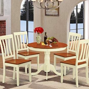 East West Furniture Antique 5 Piece Modern Set Includes a Round Kitchen Table with Pedestal and 4 Dining Chairs, 36x36 Inch, Buttermilk & Cherry