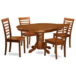 East West Furniture Avon 5 Piece Room Set Includes an Oval Kitchen Table with Butterfly Leaf and 4 Dining Chairs, 42x60 Inch, Saddle Brown