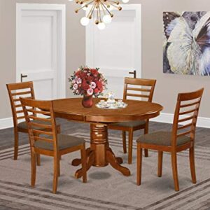 East West Furniture Avon 5 Piece Dinette Set for 4 Includes an Oval Room Table with Butterfly Leaf and 4 Linen Fabric Upholstered Dining Chairs, 42x60 Inch, Saddle Brown