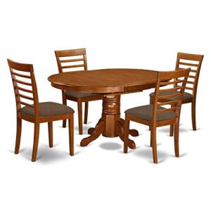 East West Furniture Avon 5 Piece Dinette Set for 4 Includes an Oval Room Table with Butterfly Leaf and 4 Linen Fabric Upholstered Dining Chairs, 42x60 Inch, Saddle Brown