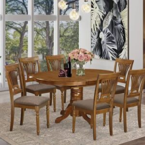 East West Furniture Avon 7 Piece Set Consist of an Oval Dining Room Table with Butterfly Leaf and 6 Linen Fabric Upholstered Chairs, 42x60 Inch, Saddle Brown