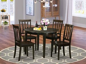 east west furniture boston 5 piece kitchen set for 4 includes a round dining room table and 4 solid wood seat chairs, 42x42 inch, cappuccino