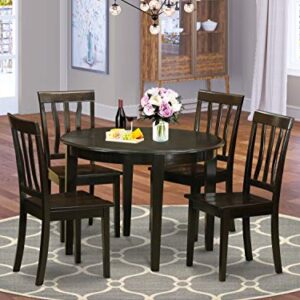 East West Furniture Boston 5 Piece Kitchen Set for 4 Includes a Round Dining Room Table and 4 Solid Wood Seat Chairs, 42x42 Inch, Cappuccino