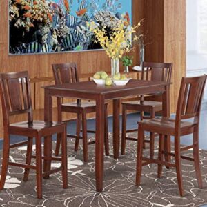 East West Furniture Buckland 5 Piece Counter Height Set Includes a Rectangle Dining Room Table and 4 Wood Seat Chairs, 30x48 Inch, Mahogany