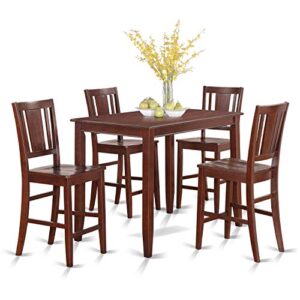 East West Furniture Buckland 5 Piece Counter Height Set Includes a Rectangle Dining Room Table and 4 Wood Seat Chairs, 30x48 Inch, Mahogany