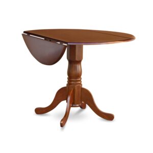 East West Furniture DLML3-SBR-C 3 Piece Set Contains a Round Dining Room Table with Dropleaf and 2 Linen Fabric Upholstered Kitchen Chairs, 42x42 Inch, Saddle Brown