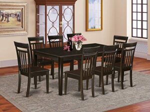 east west furniture heca9-cap-w 9-pc kitchen table set - a self-storing butterfly leaf modern kitchen table - 8 dining chairs with solid wood seat & slatted back - cappuccino finish