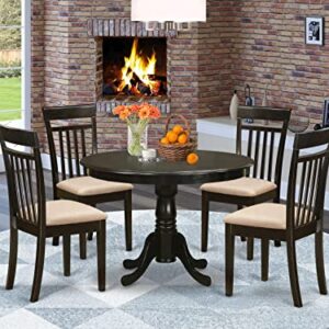 East West Furniture HLCA5-CAP-C 5 Piece Dinette Set for 4 Includes a Round Dining Room Table with Pedestal and 4 Linen Fabric Kitchen Dining Chairs, 42x42 Inch, Cappuccino