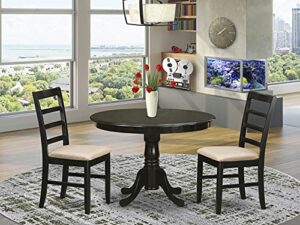 east west furniture hlpf3-cap-c 3 piece dining room furniture set contains a round kitchen table with pedestal and 2 linen fabric upholstered dining chairs, 42x42 inch, cappuccino