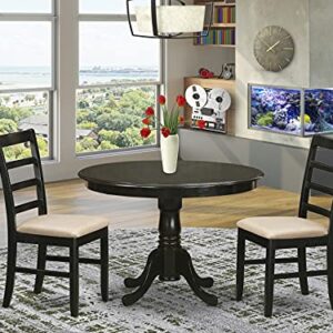 East West Furniture HLPF3-CAP-C 3 Piece Dining Room Furniture Set Contains a Round Kitchen Table with Pedestal and 2 Linen Fabric Upholstered Dining Chairs, 42x42 Inch, Cappuccino