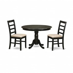 East West Furniture HLPF3-CAP-C 3 Piece Dining Room Furniture Set Contains a Round Kitchen Table with Pedestal and 2 Linen Fabric Upholstered Dining Chairs, 42x42 Inch, Cappuccino