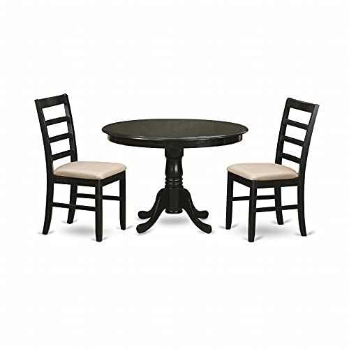 East West Furniture HLPF3-CAP-C 3 Piece Dining Room Furniture Set Contains a Round Kitchen Table with Pedestal and 2 Linen Fabric Upholstered Dining Chairs, 42x42 Inch, Cappuccino