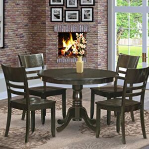 East West Furniture HLLY5-CAP-W 5 Piece Dining Set Includes a Round Dining Table with Pedestal and 4 Kitchen Chairs, 42x42 Inch, Cappuccino