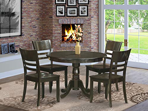 East West Furniture HLLY5-CAP-W 5 Piece Dining Set Includes a Round Dining Table with Pedestal and 4 Kitchen Chairs, 42x42 Inch, Cappuccino