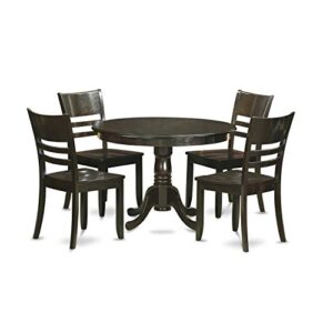 East West Furniture HLLY5-CAP-W 5 Piece Dining Set Includes a Round Dining Table with Pedestal and 4 Kitchen Chairs, 42x42 Inch, Cappuccino