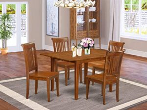 east west furniture milan 5 piece set includes a rectangle dining room table with butterfly leaf and 4 kitchen chairs, 36x54 inch, saddle brown