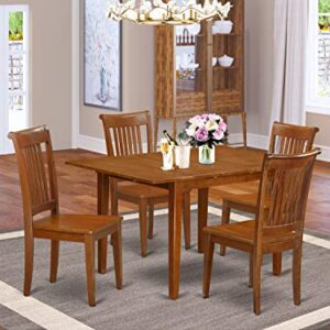 East West Furniture Milan 5 Piece Set Includes a Rectangle Dining Room Table with Butterfly Leaf and 4 Kitchen Chairs, 36x54 Inch, Saddle Brown