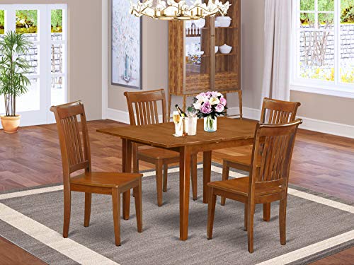 East West Furniture Milan 5 Piece Set Includes a Rectangle Dining Room Table with Butterfly Leaf and 4 Kitchen Chairs, 36x54 Inch, Saddle Brown