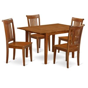 East West Furniture Milan 5 Piece Set Includes a Rectangle Dining Room Table with Butterfly Leaf and 4 Kitchen Chairs, 36x54 Inch, Saddle Brown