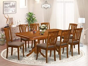 east west furniture naav9-sbr-c dining set, linen fabric seat