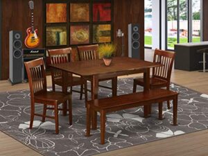 east west furniture 6 pc dinette set - table and 4 dining table chairs for dining room and bench