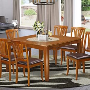 East West Furniture PFAV7-SBR-LC Dining Set, Faux Leather Seat