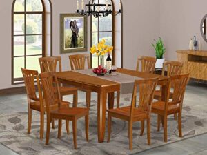 east west furniture 9 pc dining room set for 8-square table with leaf and 8 dining chairs